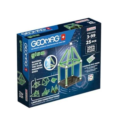 Produktbild Geomag, Glow Recycled, Magnetische Konstruktionen mit Leuchteffekt, Magnetstäbe, die im Dunkeln Leuchten, 25-teilige Packung, 100% Recycling-Kunststoff