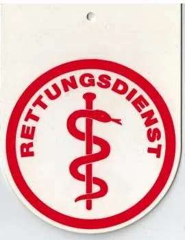 Hinweisschild f. Rückspiegel im Auto - RETTUNGSDIENST - Gr. 10x13cm - 308045/2 weiß incl. Saugnapf