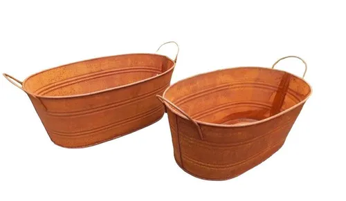 Deko-Impression Pflanzschale Pflanzschalen 2er Set Pflanztöpfe Blumentöpfe Eisen Rost oval je 25 cm (2 St)