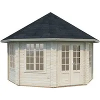 Gartenpavillon Holz 44mm MELANIE - Sechseckiger Pavillon mit ISO-GLAS - Pavillon mit 44mm Wänden, eleganten Fenstern und robustem Holzgestell - ideal für Gartenpartys und entspannte Stunden im Freien.