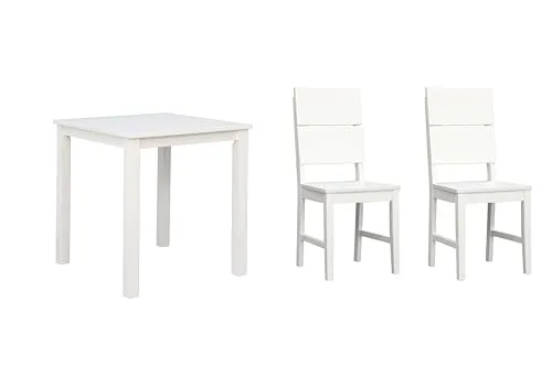 Woodroom Essgruppe Kota Hevea massiv weiß lackiert 70x75x70 cm mit 2 Stühlen - Kompakte Essgruppe aus hochwertigem Hevea-Massivholz, ideal für 2–4 Personen. Die pflegeleichte, lackierte Oberfläche schützt vor Flecken und Feuchtigkeit. Erhältlich in drei Farben für jeden Einrichtungsstil.
