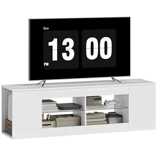 TV Schrank Lowboard 140 cm lang für Fernseher bis zu 65 Zoll, Weiß