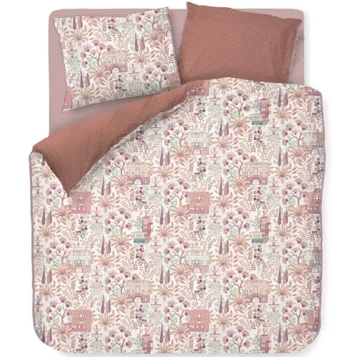 Pip Studio Bettwäsche Casa Di Pip Creme Weiß - Hochwertige Perkal-Bettwäsche mit toskanischem Landschaftsmotiv, 100% Baumwolle, pflegeleicht und für alle Jahreszeiten geeignet. Wendeoptik mit floralem Design in Altrosa, Öko-Tex-Standard 100.