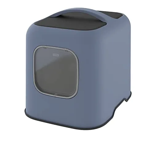 ROTHO Katzentoilette MyPet BIALA mit Haube und Schaufel - Tierttoiletten, praktische Katzenklo-Lösung mit Haube und Schaufel für saubere Hygiene und stilvolles Design in Horizontblau.