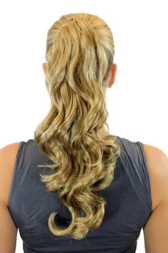 WIG ME UP Haarteil Zopf Pferdeschwanz neues System mit Steckkamm Haarreif Haarband Blond Dunkelblond gewellt leicht lockig 45 cm ROSY-22