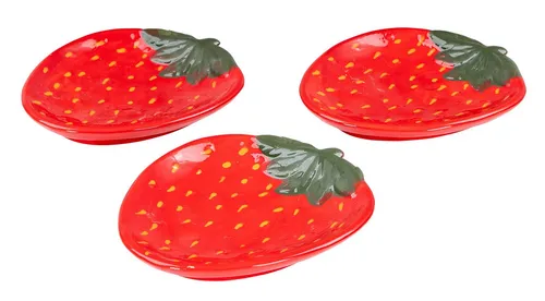 Levandeo® Dekoteller, 3er Set Teller Erdbeere Keramik 16cm Sommer Obst Dekoschale Tischdeko
