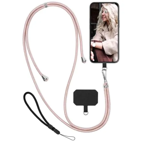 moex Unleash für HMD Pulse Pro Handyband zum Umhängen ohne Hülle, Handykette Universal mit Karabiner, Handy Band abnehmbar, Kette mit Pad für Handyhülle, Rosa, Silber