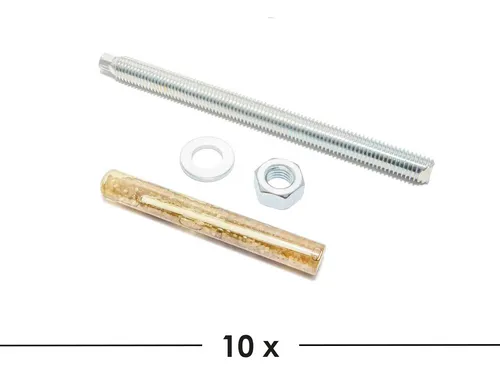 10x Verbundankerpatrone + Ankerstange M12 x 160 mm Schwerlastdübel verzinkt