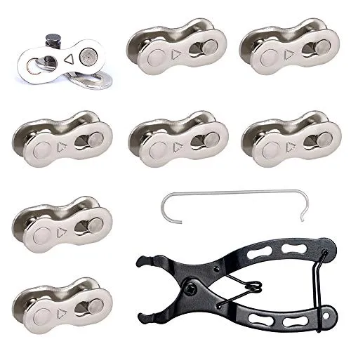 Dtoterul Kettenverschluss Fahrradkette 8 Paar Kettenschloss Kettenverbinder Fahrrad Fehlt Link 6/7/8 Speed Fahrradketten Kettenglieder Schnellkupplung mit Kettenschlosszange für Bike Chain, Silber