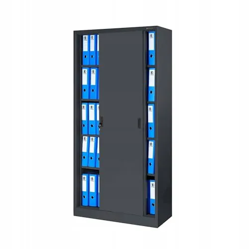 Aktenschrank mit Schiebetüren aus Stahlblech – abschließbar, 185 cm x 90 cm x 40 cm, anthrazit - Praktischer Aktenschrank mit Schiebetüren für platzsparende Aufbewahrung von Unterlagen. Verstellbare Fachböden bieten hohe Tragkraft und die abschließbare Funktion sorgt für Sicherheit. Ideal für Büros und Archive.