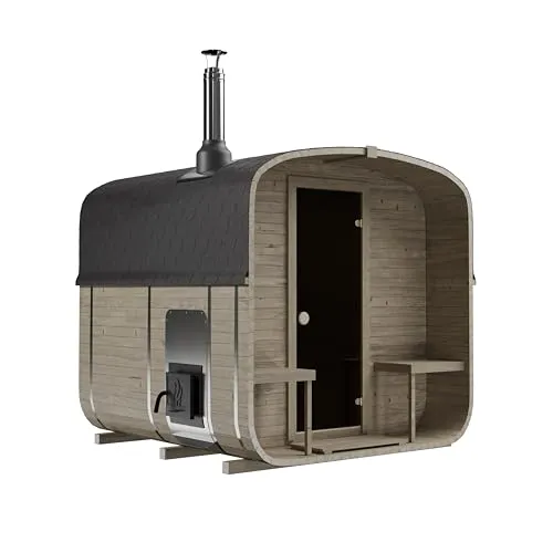 AZS-ENGINEERING 2QL Fasssauna – Hochwertige Gartensauna aus Fichtenholz für 4–6 Personen mit Holzofen ETNA