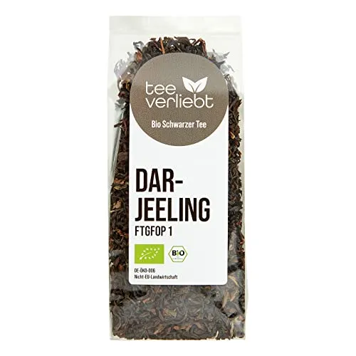 teeverliebt - Bio Darjeeling Second Flush 100g I loser Bio Darjeeling-Tee FTGFOP1 aus Indien I leichter Bio Schwarztee mit vollmundigem Aroma I Schwarzer Tee Bio lose 100 g