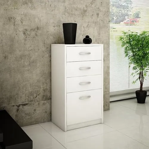 Home Collective Kommode mit 4 Schubladen - Kommode & Sideboard mit elegantem Design und 4 geräumigen Schubladen für optimale Organisation. Robuste Konstruktion aus 16 mm laminierter Platte für dauerhafte Haltbarkeit.
