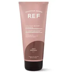 Ref Colour Boost Masque Ash Brown 200ml – Farbauffrischung für Ihr Haar - Pflegende Maske mit Sheabutter und Arganöl für lebendige Farbreflexe und Glanz. Ideal für eine schnelle, effektive Anwendung, die Ihrem Haar neuen Schwung verleiht. Erhältlich in 10 Nuancen.