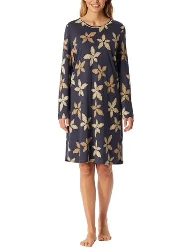 Schiesser Damen Nachthemd Sleepshirt Bigshirt Langarm - Bequemes langärmliges Schlafshirt für Damen in Graphitgrau, aus 100% Bio-Baumwolle. Ideal für entspannte Nächte, mit abgerundetem Saum und Blumenmuster für zusätzlichen Style.