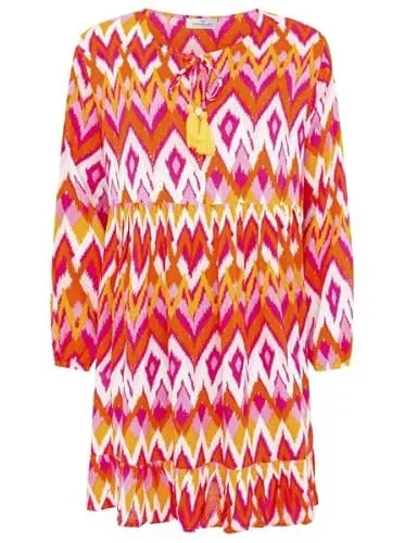 Zwillingsherz Kleid Sommerkleid Damen leicht und luftig Strandkleid Damen Sommer, Tunikakleid Damen, Hemdblusenkleid, Blusenkleid Tunika Kleid Ibiza Style Größe S/M