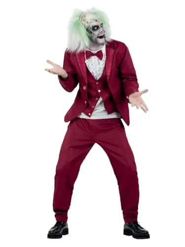 Smiffys Beetlejuice Groom Costume, Jacket - Kostüm-Outfits für Erwachsene, hochwertiges Beetlejuice Groom Outfit mit Jacke, Fliege und Hose, ideal für unvergessliche Kostümpartys.