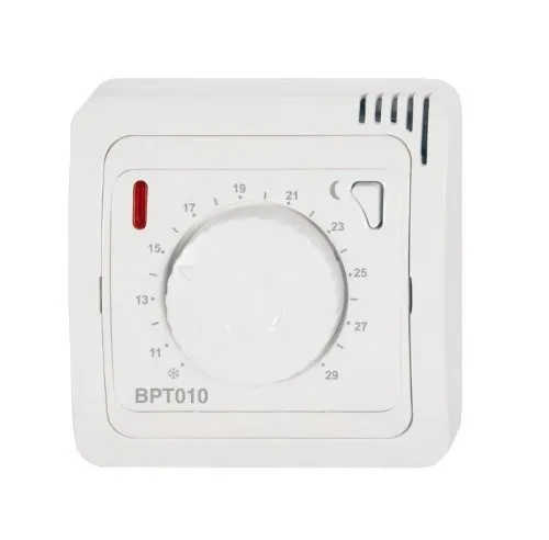 Elektrobock - Funk-Thermostat analog BPT010 für Infrarotheizungen, Weiß, Glatte Oberfläche, Minimalistisch, Batteriebetrieben, Funkverbindung, Zigbee, Unterputz, Oberputz, HVAC-Control-Thermostat