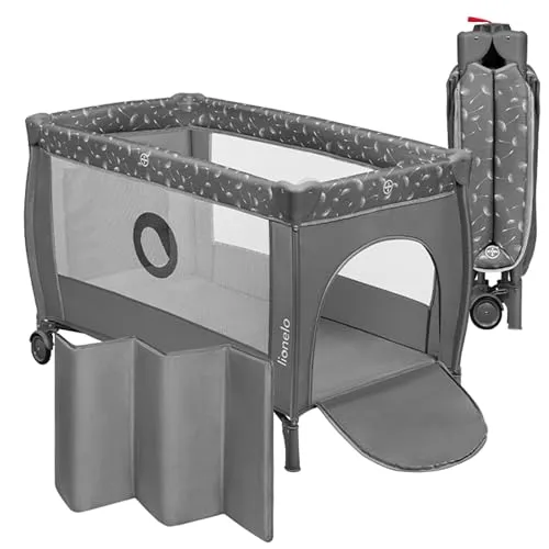 Lionelo Stefi Plus 2-in-1 Reisebett und Laufstall - Praktisches Kinderbett und Laufstall bis 15 kg, mit hochwertiger Matratze und seitlichem Reißverschluss für einfachen Zugang. Sicher und leicht zu transportieren!