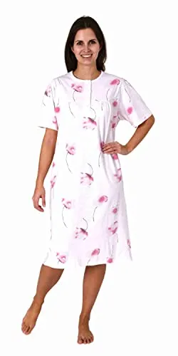 Normann Elegantes frauliches Damen Kurzarm Nachthemd mit Knopfleiste am Hals, Farbe:Rose, Größe:48-50