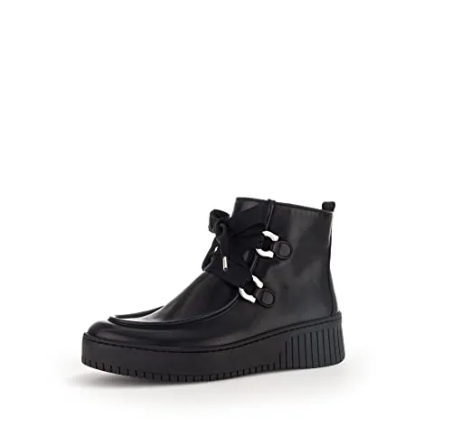 Gabor Damen Schnürstiefeletten Schwarz, Wechselfußbett & Best Fitting - Stilvolle Schnürstiefeletten aus Rau- und Glattleder mit flachem Absatz. Ideal für den Übergang, bieten sie Komfort und eine perfekte Passform für den Alltag.