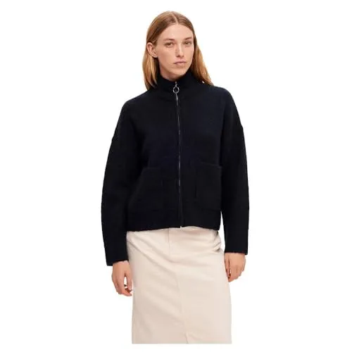SELECTED FEMME Strickjacke Wollgemisch - Damen Strickjacke mit hohem Kragen und Frontreißverschluss, aus hochwertigem Wollgemisch für optimalen Komfort und Stil.