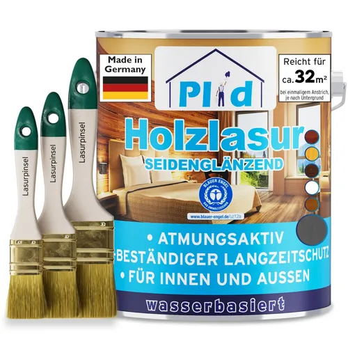 prinzcolor® Holzlasur 2,5l Grau mit 3-tlg. Lasurpinselset