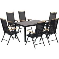Furnicato Klappbare Sitzgruppe für 6 Personen – Gartenmöbel Set mit Tisch und 6 Stühlen - Gestalten Sie Ihre Terrasse mit dieser eleganten Sitzgruppe. Die verstellbaren Stühle bieten Komfort, während der robuste Aluminiumrahmen und die pflegeleichte Tischplatte eine lange Nutzung garantieren.