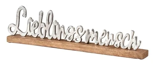 levandeo Lieblingsmensch Schriftzug L48cm Metall Mango Silber Holz Tischdeko Deko Aufsteller Wohndekoration Geschenk