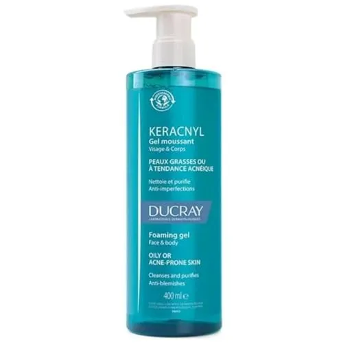 Ducray Keracnyl Foaming Gel 400 ml - Medizinische Körperpflege - Sanfter Reinigungsschaum für fettige Haut mit Akne-Neigung, entfernt Unreinheiten und bereitet die Haut optimal auf die Pflege vor.