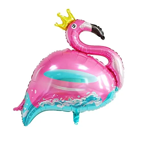 Flamingo Folienballon 100 x 80 cm - für Hawaii Garten-Party XXL Luftballon/Ballon Partydeko/Deko/Dekoration Tropical Geburtstag Hawaiian JGA Kindergeburtstag Mädchen Kopper-24 - Krone blau pink