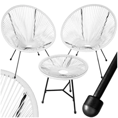 tectake® Set 2X Stuhl 1x Beistelltisch Acapulco - Gartenstuhl im Retro Design - Gartenstühle Set mit Beistelltisch, wetterfest und pflegeleicht. Ideal für Innen- und Außenbereiche, vereint Komfort und stilvolles Design.