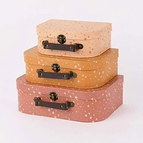 Sass & Belle Deko Koffer 3er Set Kleine Sterne rosa gelb Creme Verschiedene Größen