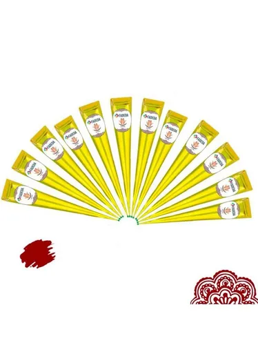 FADEDA Schmuck-Tattoo 12x Henna Kegel je 25g natürliche Paste, 100 % pflanzlich, ohne PPD, 12 Henna Kegel je 25 Gramm, 100 % NATÜRLICHE HENNA-PASTE – Rein pflanzlich, 100% Bio - VEGAN