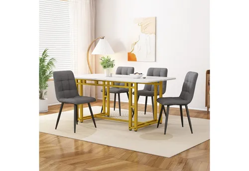 Flieks Essgruppe 5-tlg. mit Esstisch und 4 Stühlen - Moderne Essgruppe für Ihr Zuhause, besteht aus einem stabilen Esstisch und 4 stilvollen Stühlen. Ideal für gesellige Abende und gemütliche Mahlzeiten. Metallbeine sorgen für Langlebigkeit und Stabilität.