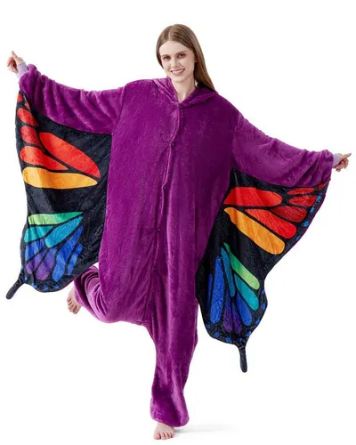 Corimori Partyanzug Onesie Ganzkörper Kostüm für Erwachsene, Schmetterling-Kostüm Herren Karneval Tierkostüme Schmetterling lila,XL