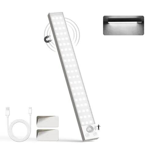 LQWELL® Schrankleuchte mit 54 LEDs und Bewegungsmelder, 32 cm, 1800 mAh, Wiederaufladbar, Dimmbar, Schrankleuchte für Küche, Kleiderschrank, Bücherregal, Schlafzimmer (Weiß, 1 Stück)