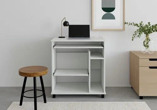 VOGL Möbelfabrik Computertisch Compi, Home Office weiß - Kinderschreibtisch mit 2 offenen Fächern, ideal für Home Office, inklusive einfacher Selbstmontage und modernem Design in Weiß.