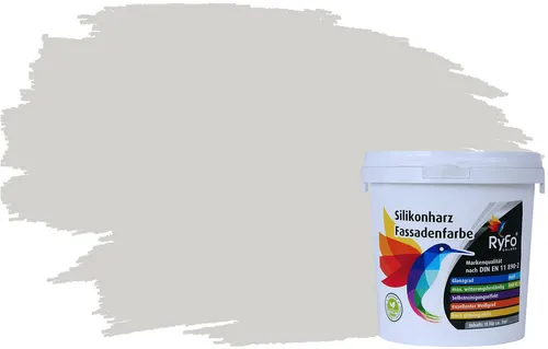 RyFo Colors Fassadenfarbe Silikonharz Fassadenfarbe Seidengrau 1l, 1 L ca. 6 m², Wasserabweisend, diffusionsfähig, schützt vor Schmutz, Algen, Pilzen