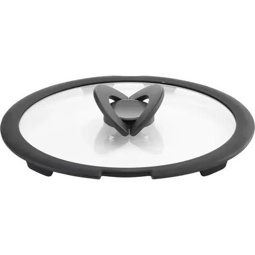 Lagostina Ingenio Induction Glasdeckel 26 cm - Platzsparend und Kratzfest - Deckel für Ingenio-Linie, Ø 26 cm, mit klappbarem Griff und kratzfestem Silikonrand. Stapelbar und spülmaschinenfest, ideal für platzsparende Aufbewahrung.