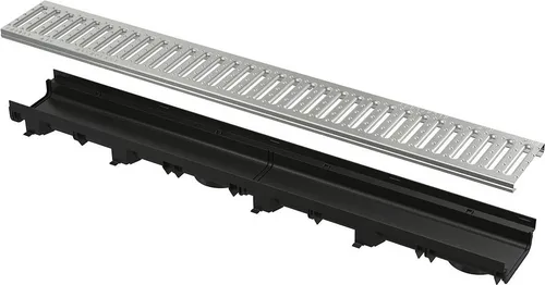 Alcadrain Entwässerungsrinne 60 mm mit Kunststoffrand und Rost C-Profil verzinkt A15