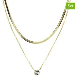 Tamaris Set Halsketten TS-0036-NN IP Gold - Damen Ketten-Set aus Edelstahl, bestehend aus einer eleganten Schlangenkette (45 cm) und einer Basic Kette (50 cm). Hochwertige IP Gold Beschichtung, ideal als stilvolles Geschenk.