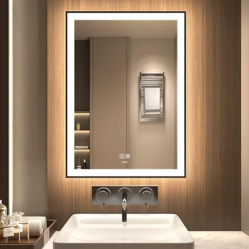 GANPE LED Badezimmerspiegel, Make-up Kosmetikspiegel Wandmontage, Großer moderner rahmenloser beleuchteter Spiegel, Anti-Beschlag+IP44 Wasserdicht+Vertikal & Horizontal (70 x 50 cm)