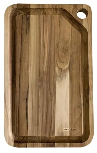 Tramontina Schneidebrett aus Teakholz, 49 x 28 cm - Hackbrett aus FSC-zertifiziertem Teakholz mit natürlichem Schutz, bruch- und verschleißfest sowie klingenschonend – ideal für die Küche.