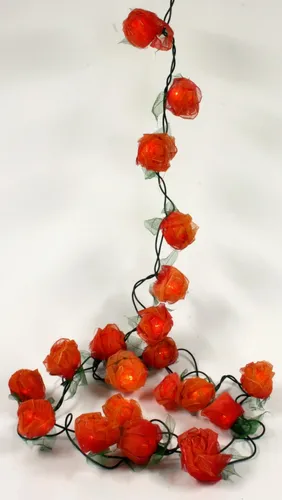 Blüten LED Lichterkette - 20 Stk Rose orange/rot - Lichtschläuche & -ketten, ideal für stimmungsvolle Wohnraumdekoration mit 350 cm Länge und fair gehandelt aus Thailand.