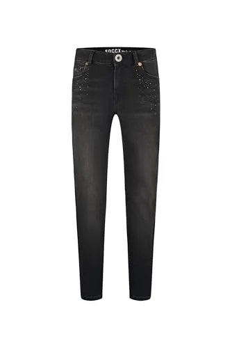 SOCCX Damen Jeans MI:RA Slim Fit Black Washed Metal, 26