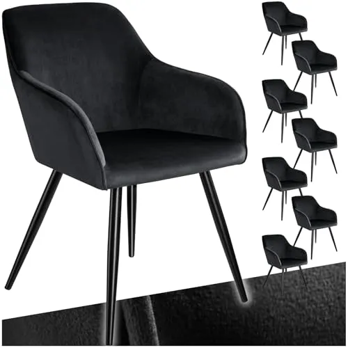 tectake Esszimmerstuhl Marilyn - 8er Set, gepolstert in Samtoptik - Elegante Stühle in Samtoptik, ideal für stilvolle Esszimmer. Robustes Stahlgestell sorgt für Stabilität, während die bequemen Armlehnen und die gute Polsterung höchsten Komfort bieten.