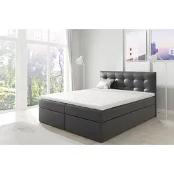 Boxspringbett OVIEDO XL 200x220cm - Kunstleder Schwarz - Modernes Boxspringbett mit Kopfteil und Bettkästen, inklusive Topper für optimalen Schlafkomfort. Ideal für Schlafzimmer mit großzügiger Liegefläche.