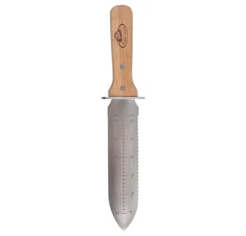 Esschert Design Hori Hori Pflanzmesser - Hochwertiges Pflanzmesser aus Edelstahl mit Eschenholz-Scheide, ideal für präzises Arbeiten im Garten und vielseitig einsetzbar.