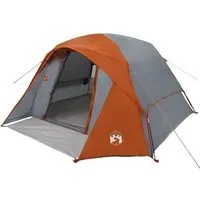 vidaXL Campingzelt 4 Personen Grau und Orange - Wasserdicht und Tragbar - Zelt für 4 Personen, wasserdicht mit abnehmbarem Überzelt für optimalen Wetterschutz. Leicht und tragbar, ideal für Campingabenteuer.